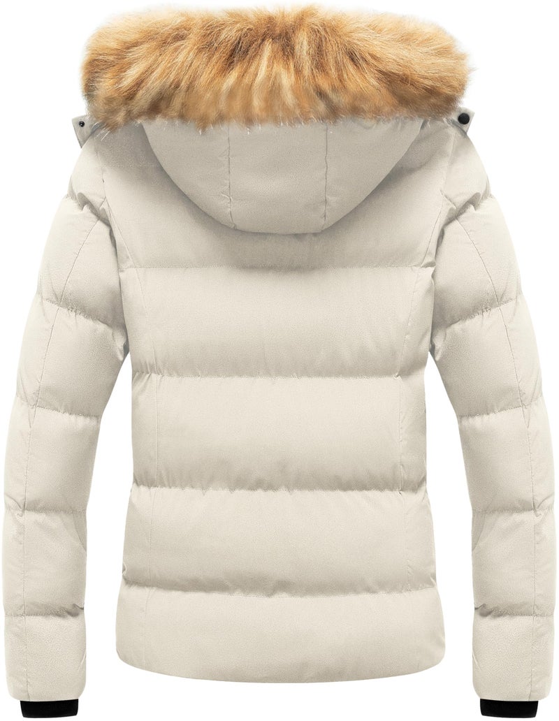 CREATMO US Ladies Puffer Jacket Winter Coat For Women Waterproof Women's Thicken Warm Snow Coats with Removable Hood White M - Image 2