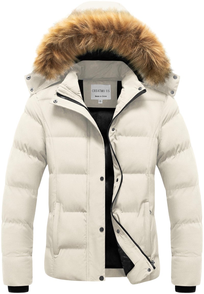 CREATMO US Ladies Puffer Jacket Winter Coat For Women Waterproof Women's Thicken Warm Snow Coats with Removable Hood White M - Image 1