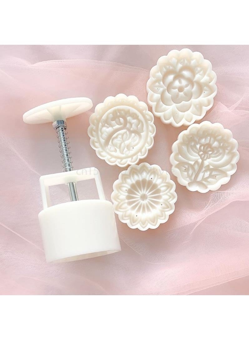 DubaiGallery Mooncake Press Molds, Mid Autumn Festival Mooncake Mold Set 50g Flower Moon Cake Mold Stamps - Image 2
