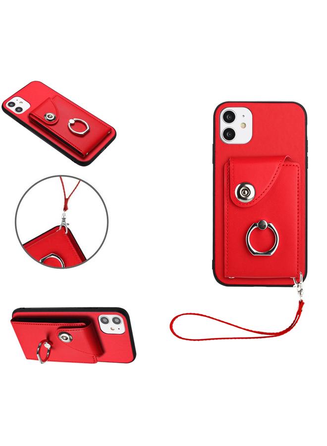 Zaboon Case For iPhone 11 Organ Card Bag Ring Holder PU Phone Case with Lanyard - Image 1