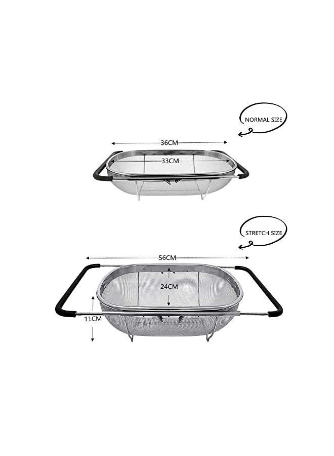 Beauenty Stainless Steel Over the Sink Colander Strainer Basket，Draining Basket，Sink Basket，Sink with Rubber Grip, Fine Mesh, Large Kitchen Gadgets Tools，Strainer Home Kitchen Essentials - Image 2