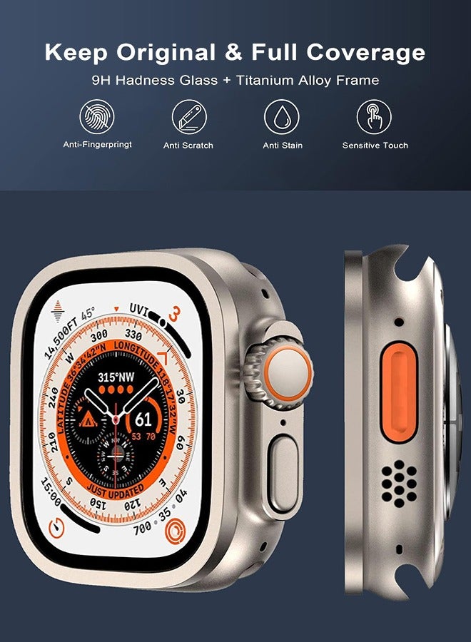 2 Pack Apple Watch Ultra 2/ Ultra Screen Protector 49mm  9H Tempered Glass + Titanium Alloy Frame Keep Original Touch Sensitive Lightweight Protective Film iwatch - Image 3