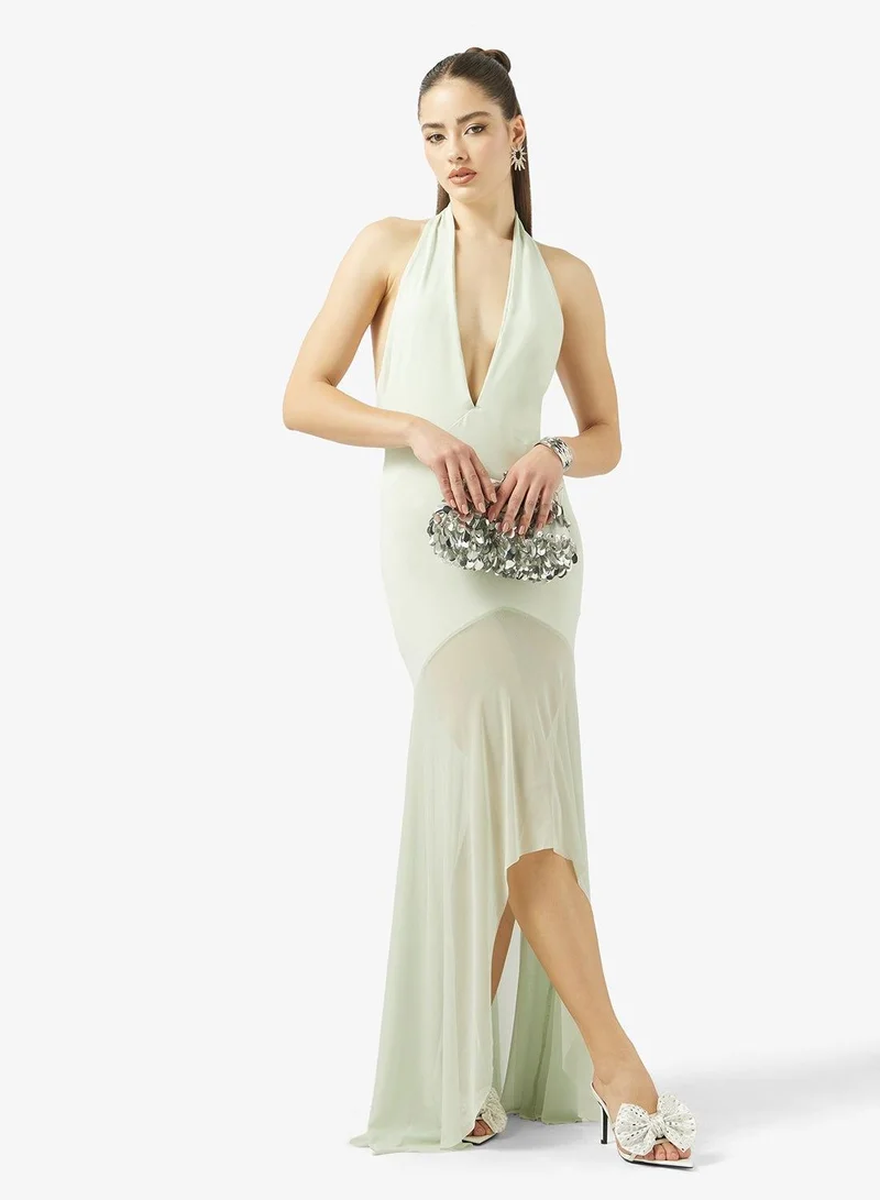 Ginger Halter Neck Frill Detail Maxi Dress