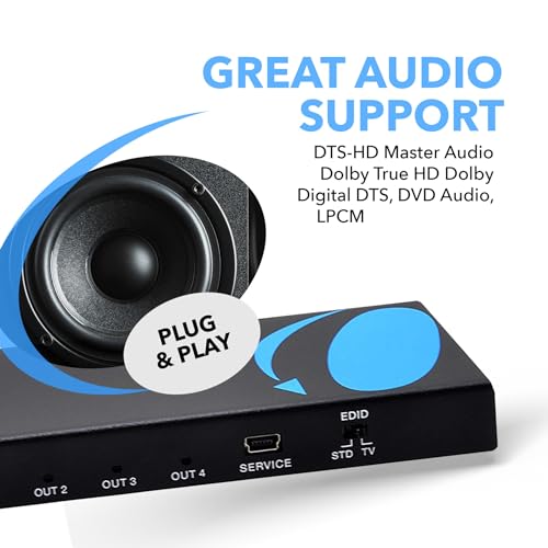 Orei HDS-104 1x4 Powered Splitter up to Full HD 1080P & 3D Support with EDID Control - 1 Source onto 4 Displays - Image 3