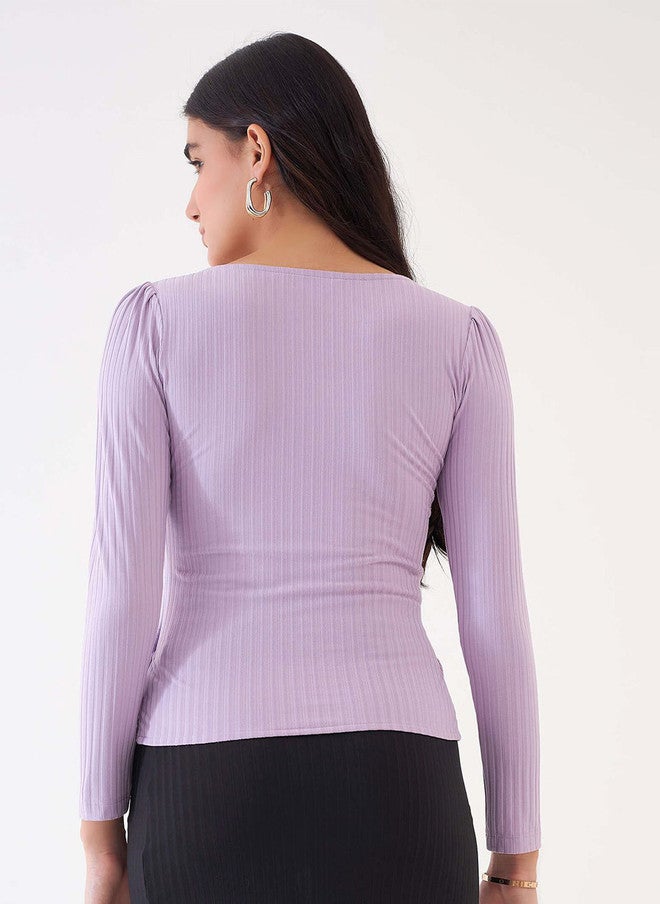 SALT ATTIRE Lavender Scoop Neck Top with Long Sleeves - Image 4