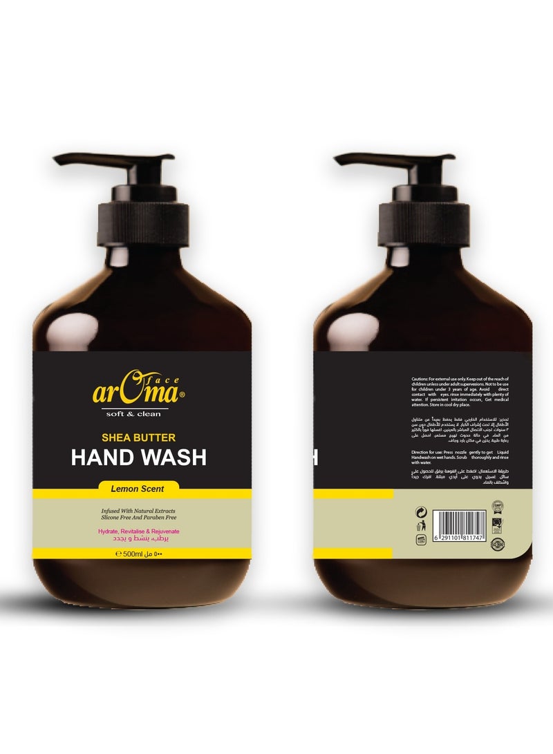 arOma face arOma Hand Wash, Shea Butter & Lemon Scent, 500ml | Soft & Clean Formula | Refreshing & Moisturizing | Paraben-Free | Uplifting Citrus Aroma | Daily Hand Wash  - Image 2