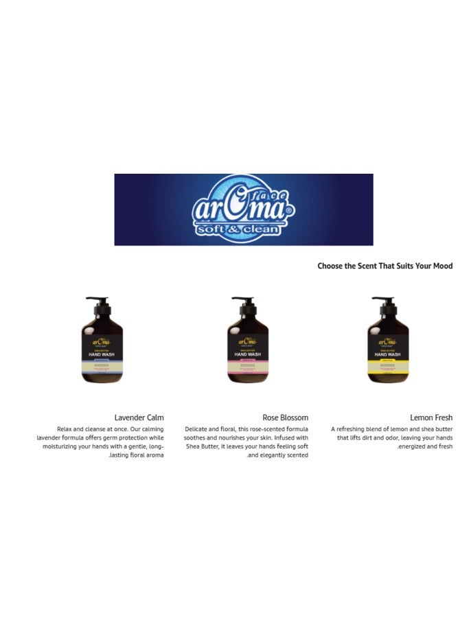 arOma face arOma Hand Wash, Shea Butter & Lemon Scent, 500ml | Soft & Clean Formula | Refreshing & Moisturizing | Paraben-Free | Uplifting Citrus Aroma | Daily Hand Wash - Image 3