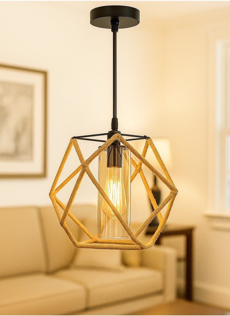 Generic Modern Geometric Rope and Metal Pendant Chandelier - Warm Lighting for Offices and Luxury Home Decor Cube 1027  - Image 1