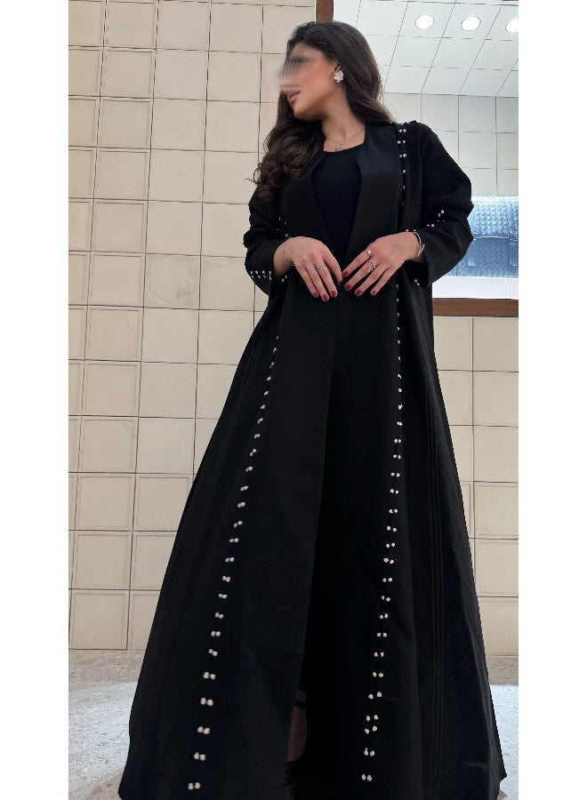 آية MW1266 عباية سوداء بتطريز يدوي ابيض - Image 3