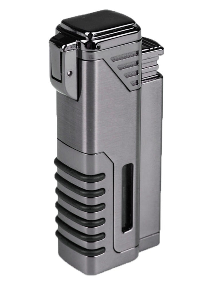 ولاعة مقاومة للرياح، شعلة رباعية اللهب، ولاعة معدنية قابلة لإعادة التعبئة بلهب أحمر مع ثقب (بدون غاز البيوتان) - Image 1