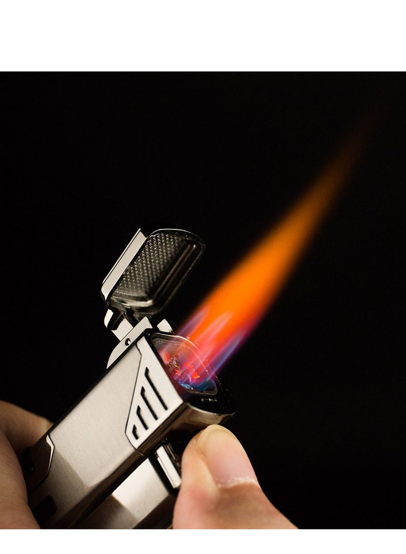ولاعة مقاومة للرياح، شعلة رباعية اللهب، ولاعة معدنية قابلة لإعادة التعبئة بلهب أحمر مع ثقب (بدون غاز البيوتان) - Image 3