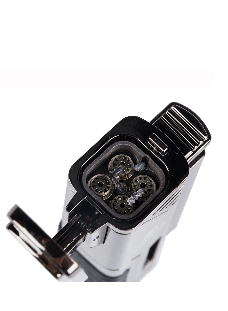 ولاعة مقاومة للرياح، شعلة رباعية اللهب، ولاعة معدنية قابلة لإعادة التعبئة بلهب أحمر مع ثقب (بدون غاز البيوتان) - Image 5