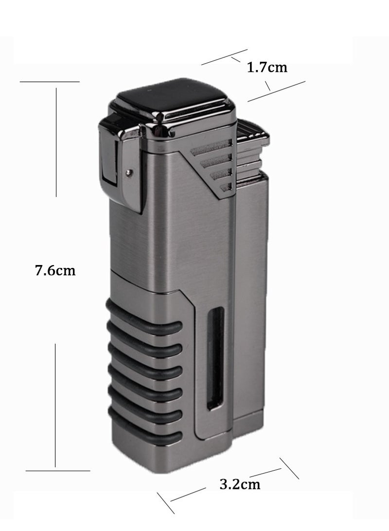 ولاعة مقاومة للرياح، شعلة رباعية اللهب، ولاعة معدنية قابلة لإعادة التعبئة بلهب أحمر مع ثقب (بدون غاز البيوتان) - Image 4