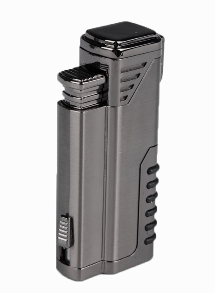 ولاعة مقاومة للرياح، شعلة رباعية اللهب، ولاعة معدنية قابلة لإعادة التعبئة بلهب أحمر مع ثقب (بدون غاز البيوتان) - Image 2