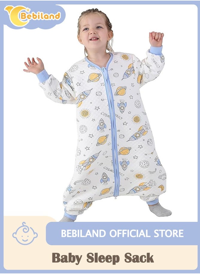 Bebiland Baby Sleep Sack, Baby Sleeping Bag with 100% Organic Cotton, Unisex Swaddle Transition Sleeping Bag, Double Zipper Gauze Baby Sleeping Bag, Long Sleeve Sleeping Bag and Wearable Baby Blanket  - Image 1