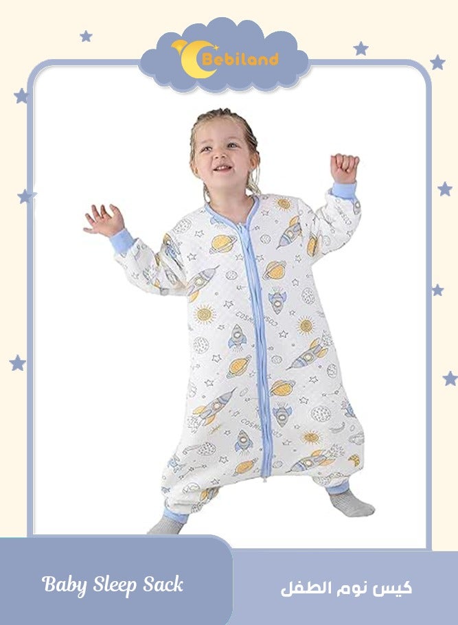 بيبي لاند كيس نوم من القطن العضوي بنسبة 100% والشاش بتصميم قابل للتنقل للأطفال من الجنسين، بسحاب مزدوج وأكمام طويلة، بطانية أطفال يمكن ارتداؤها - Image 1