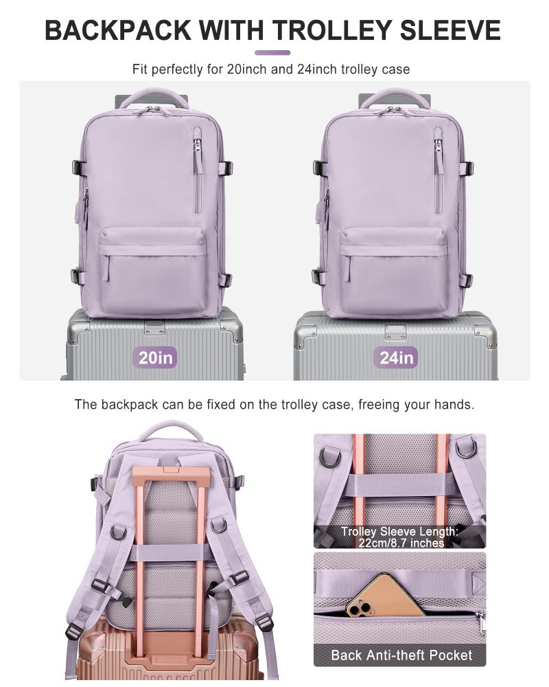 VGCUB Large Travel Backpack Bag for Women Men,Carry on Backpack,17 Inch Laptop Business Work Waterproof Backpack with Laptop Compartment,Person Item Flight Approved,Mochila de Viaje,Purple - Image 2
