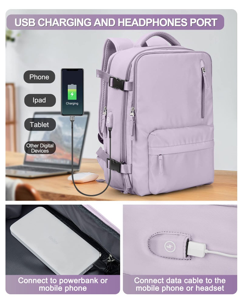 VGCUB Large Travel Backpack Bag for Women Men,Carry on Backpack,17 Inch Laptop Business Work Waterproof Backpack with Laptop Compartment,Person Item Flight Approved,Mochila de Viaje,Purple - Image 4