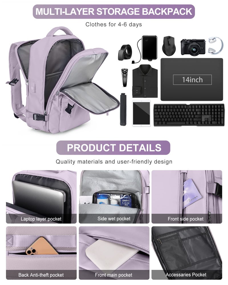 VGCUB Large Travel Backpack Bag for Women Men,Carry on Backpack,17 Inch Laptop Business Work Waterproof Backpack with Laptop Compartment,Person Item Flight Approved,Mochila de Viaje,Purple - Image 5