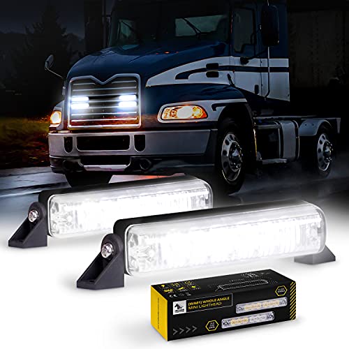 Unicorn Lighting Emergency Lights for Vehicles - WA01 (White) 6 LED Strobe Lights for Truck and Cars, IP68 Waterproof, Easy Installation, 360-Degree Rotation Mount (2 Pack) - Image 1