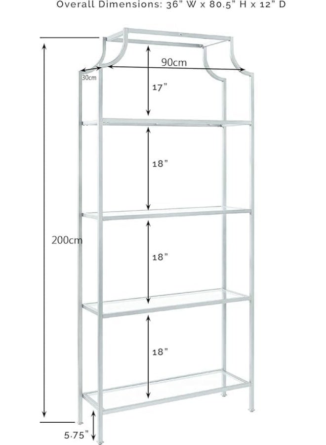 YINZUO YINZUO Modern Arched Bookshelf with Clear Glass Shelves Tall Freestanding Metal Display Storage Rack, Open Bookcase Organizer for Living Room, Bedroom, or Home Office (Matt Gold)  - Image 2