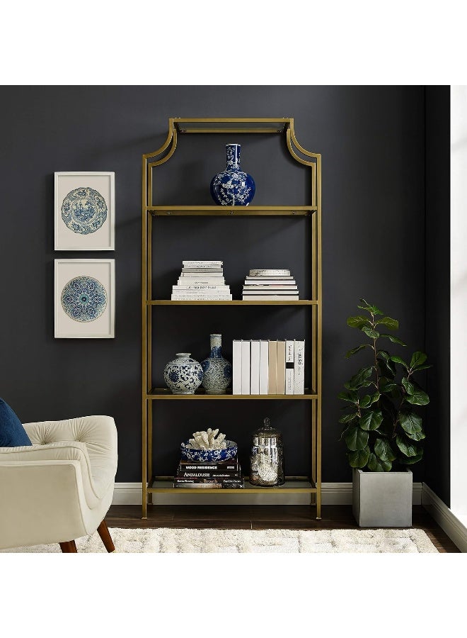 YINZUO YINZUO Modern Arched Bookshelf with Clear Glass Shelves Tall Freestanding Metal Display Storage Rack, Open Bookcase Organizer for Living Room, Bedroom, or Home Office (Matt Gold)  - Image 5