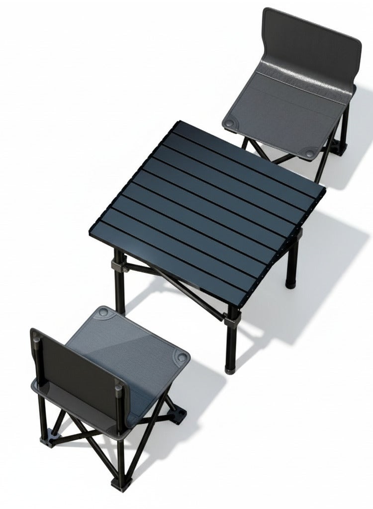 Yuwell Portable Roll-Up Camping Table with 2 Chairs, Lightweight Aluminum Folding Picnic Table Set with Carry Bag, Waterproof, Rust-Resistant Outdoor Table & Chair for Camping Table 53X50X50CM Black - Image 1
