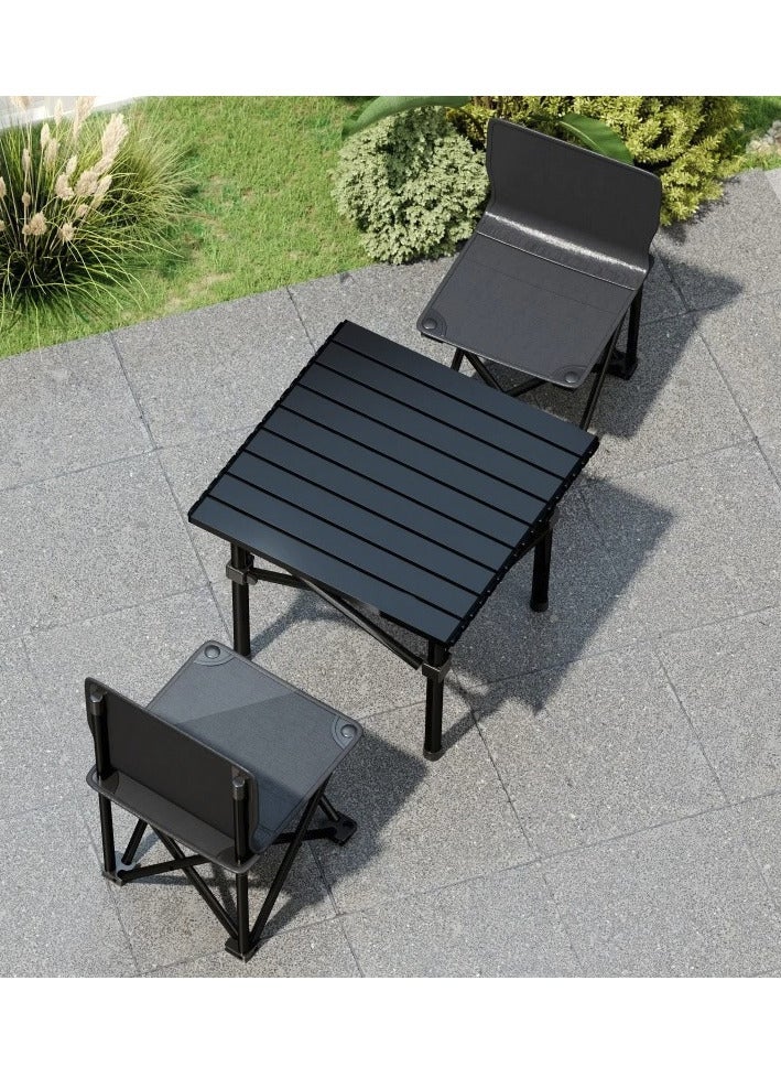 Yuwell Portable Roll-Up Camping Table with 2 Chairs, Lightweight Aluminum Folding Picnic Table Set with Carry Bag, Waterproof, Rust-Resistant Outdoor Table & Chair for Camping Table 53X50X50CM Black - Image 2