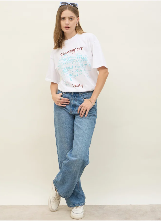 Styli Graphic Print Short Sleeve Oversized T-Shirt