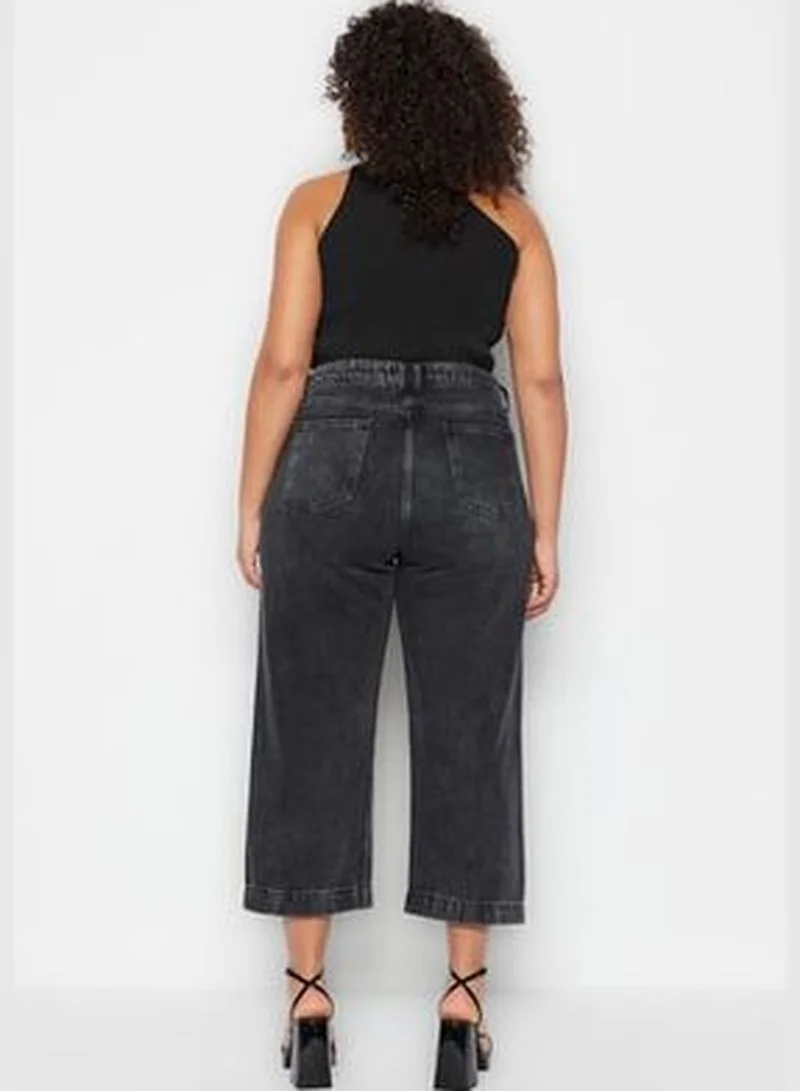 trendyol Gray High Waist Stitch Detail Culotte Fit Jeans TBBSS23CJ00015