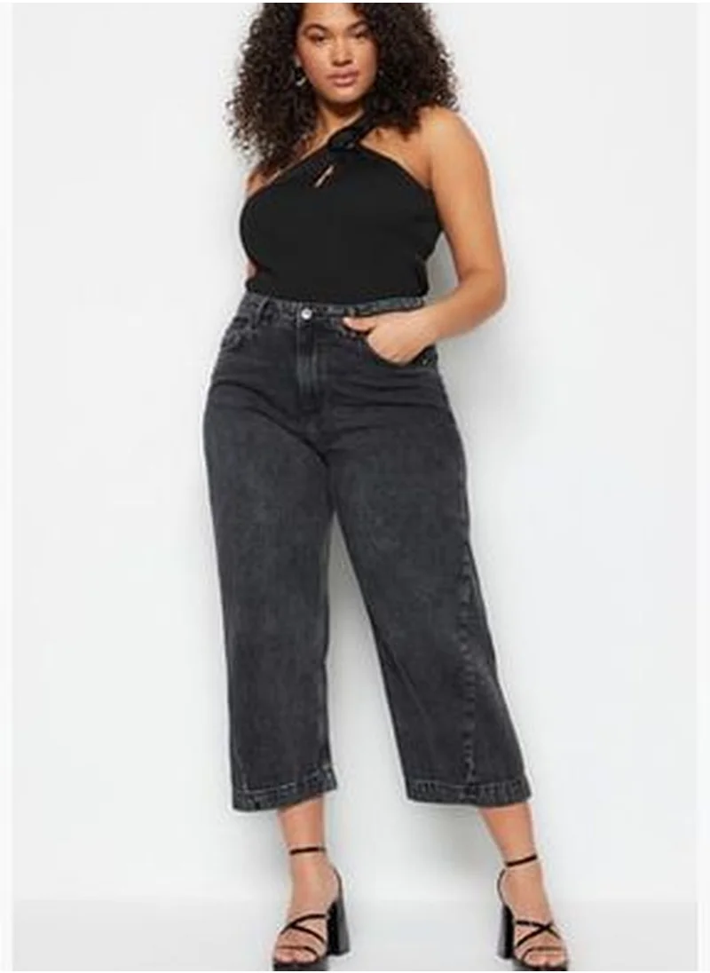 trendyol Gray High Waist Stitch Detail Culotte Fit Jeans TBBSS23CJ00015