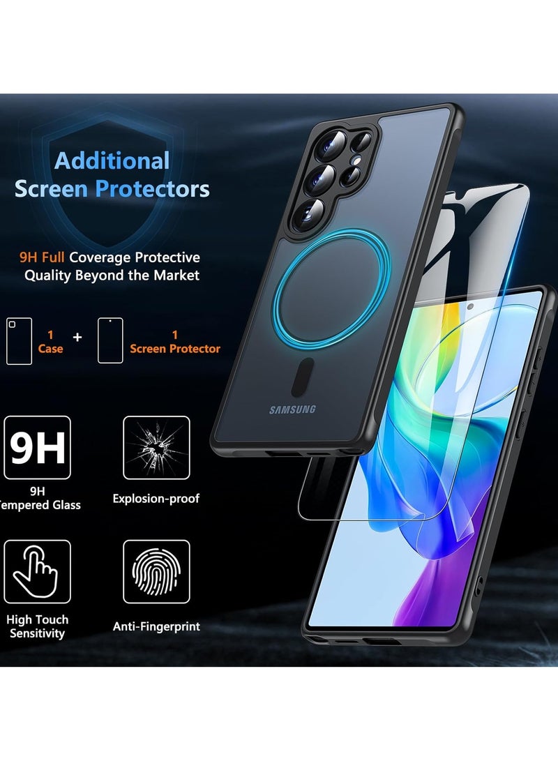 CoomBe Samsung Galaxy S25 Ultra Case with Tempered Glass Screen, Magnetic S25 Ultra Case for Magsafe , [Shockproof] Translucent Back Slim Bumper Cover Phone Case, Black - Image 2