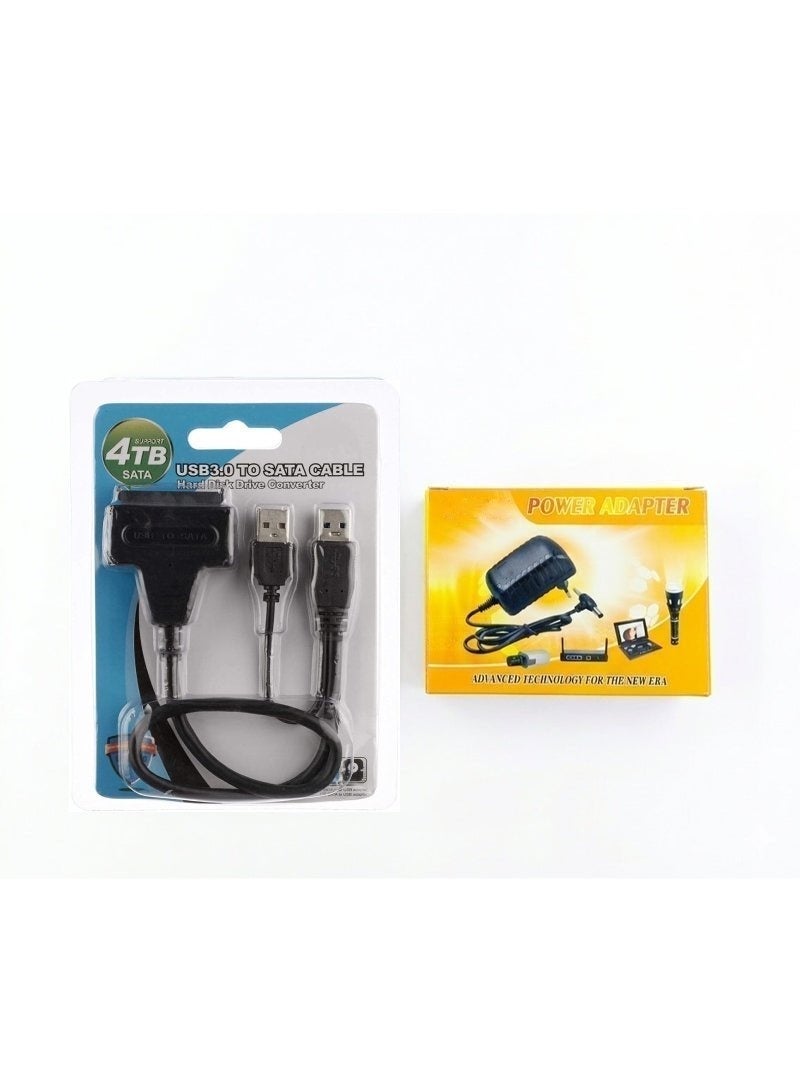 ​وصلة تحويل SATA إلى USB 3.0 مع محول طاقة 12 فولت لتشغيل هارد الكمبيوتر 3.5 بوصة وهارد اللاب توب 2.5 بوصة - أسود - Image 1