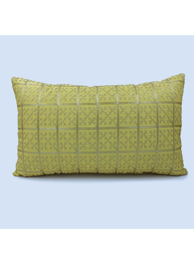 BYFT Orchard Cushion Cover 12 x 20 inch (Golden Checks Design - Yellow) 30 x 50 cm Luxury Decorative Cushion Cover for Sofa, Bed & Living Room- Set of 2 without inserts - Image 2