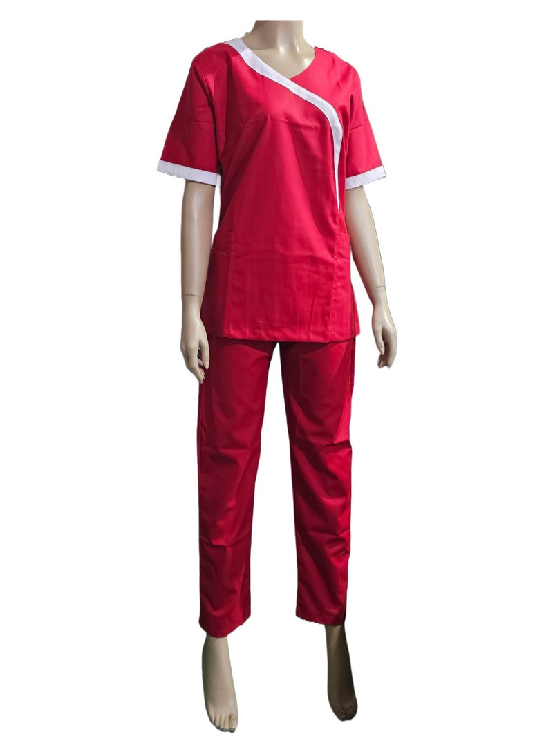 Rannah's Uniform Comfortable and Durable Red Scrub Suit Uniform for Medical Staff, Beauticians, and Housekeepers - Image 1