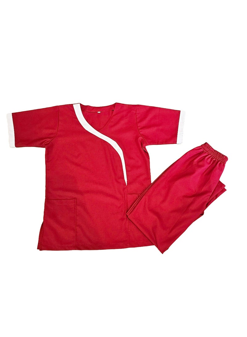 Rannah's Uniform Comfortable and Durable Red Scrub Suit Uniform for Medical Staff, Beauticians, and Housekeepers - Image 2