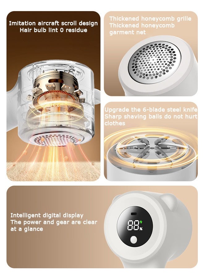 3-Gear Fabric Shaver, Digital Display Lint Remover, Electric Lint Shaver (White)