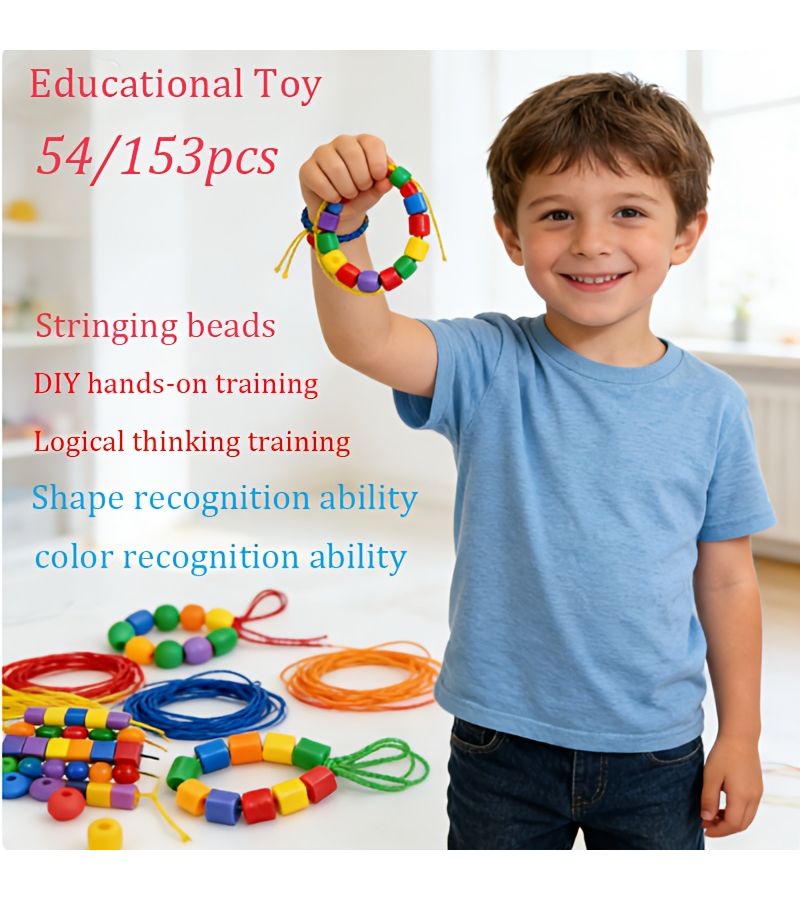 153pcs Children Educational Bead String Toys Set with Threading Ropes for Fine Motor Skills - Image 1