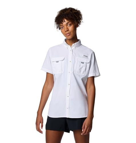 Columbia Womens PFG Bahama II Short Sleeve Fishing Shirt White Large - Image 1
