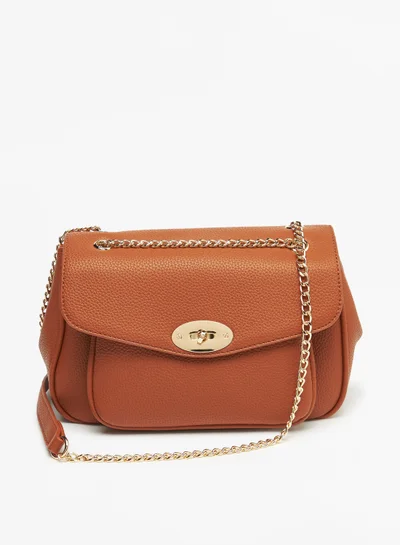 Flora Bella By Shoexpress Womens Textured Crossbody Bag with Chain Strap and Clasp Closure By Shoexpress