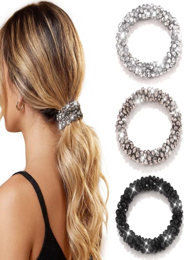 CAKURE Rhinestone Hair Tie Silver Scrunchie Sparkly Ponytail Holders Hair Accessories for Women (Pack of 3) - Image 1
