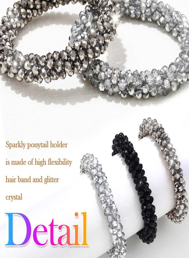 CAKURE Rhinestone Hair Tie Silver Scrunchie Sparkly Ponytail Holders Hair Accessories for Women (Pack of 3) - Image 2