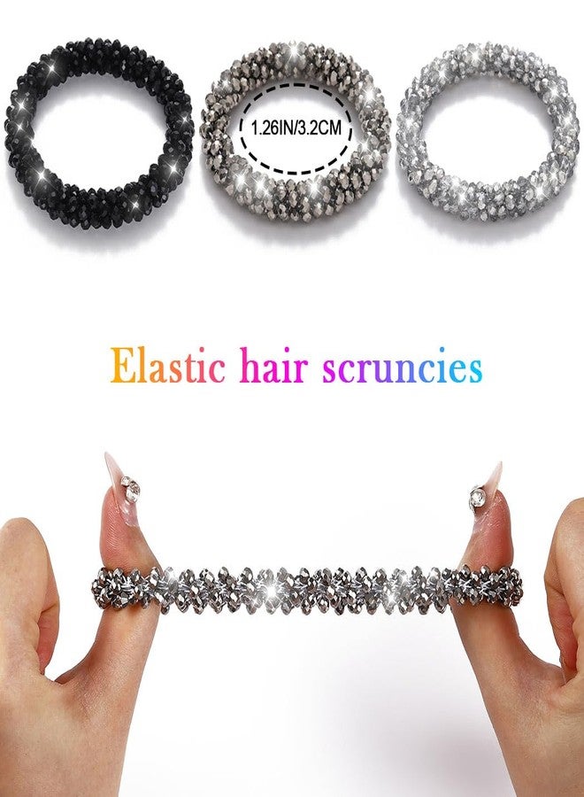 CAKURE Rhinestone Hair Tie Silver Scrunchie Sparkly Ponytail Holders Hair Accessories for Women (Pack of 3) - Image 4