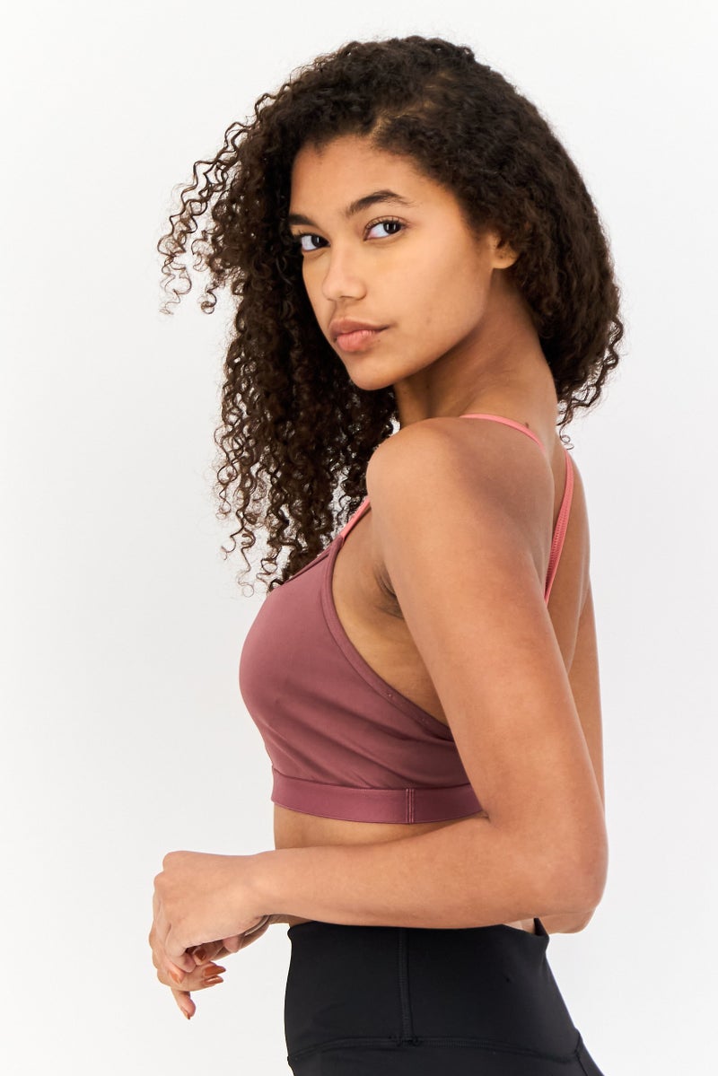 Adidas Women Brand Logo Padded Yoga Sports Bra, Mauve  - Image 4