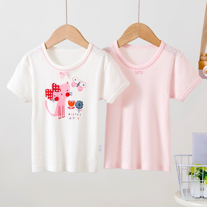 Children's Mesh T-shirt 100 Cotton Men's Treasure Women's Treasure Home Half Sleeve Thin Short Sleeve Base Breathable 2 Pack - Image 4