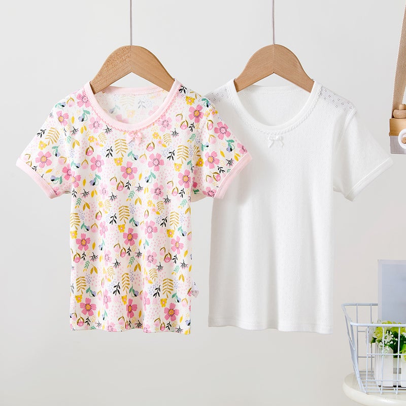 Children's Mesh T-shirt 100 Cotton Men's Treasure Women's Treasure Home Half Sleeve Thin Short Sleeve Base Breathable 2 Pack - Image 3