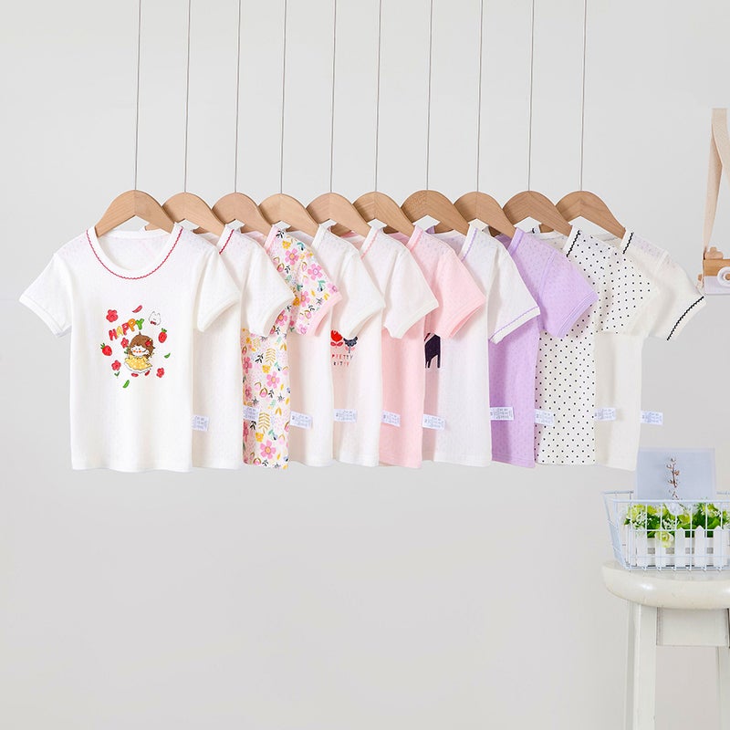 Children's Mesh T-shirt 100 Cotton Men's Treasure Women's Treasure Home Half Sleeve Thin Short Sleeve Base Breathable 2 Pack - Image 2