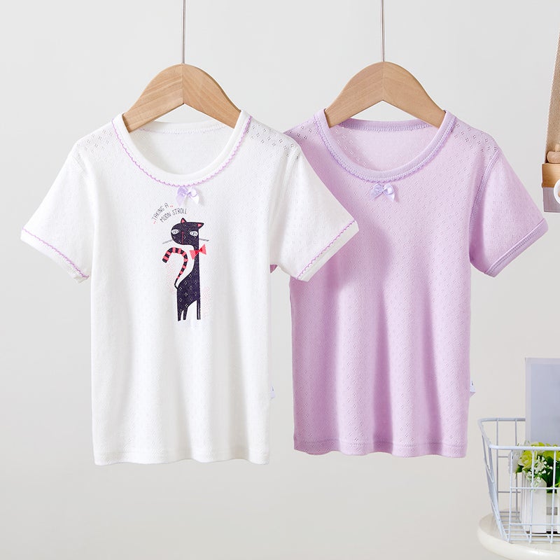 Children's Mesh T-shirt 100 Cotton Men's Treasure Women's Treasure Home Half Sleeve Thin Short Sleeve Base Breathable 2 Pack - Image 1