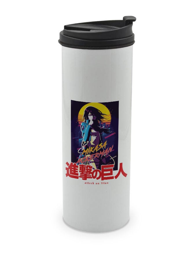 LIT Attack on Titan White Tumbler for Hot Drinks Attack on Titan White Tumbler Mikasa Ackerman Travel Coffee Tumbler Hope Poster Style 80s Retro Design-Manga Comic Style - Image 1