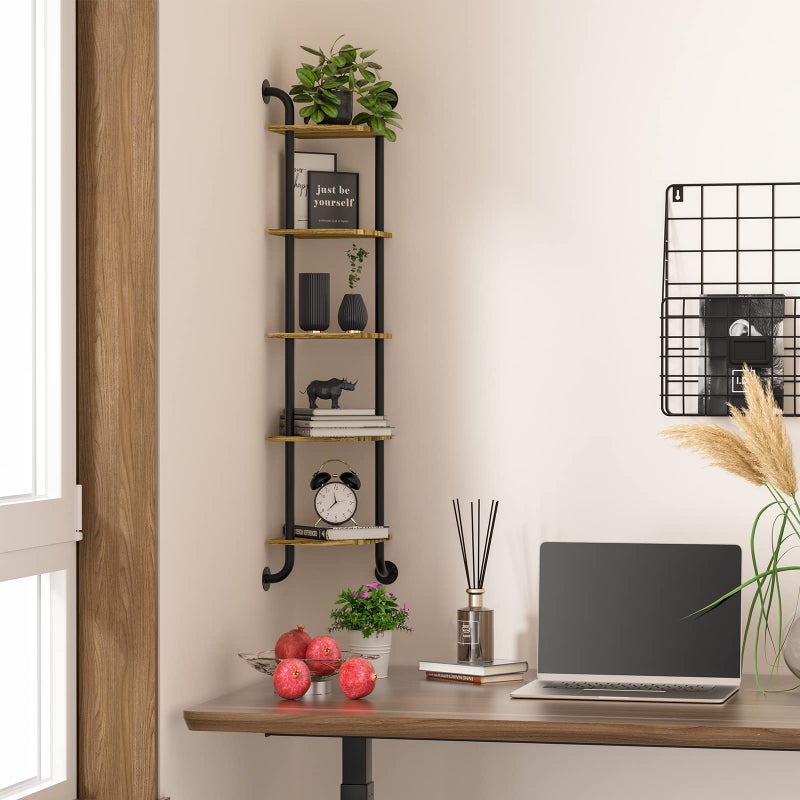 Tinpin Corner Shelf Wall Mount 5-Tier, Wall Decor for Home Living Room Bedroom, Wall Corner Shelves Bookshelf, Rustic Industrial Pipe Shelves Thanksgiving Day, Brown - Image 4